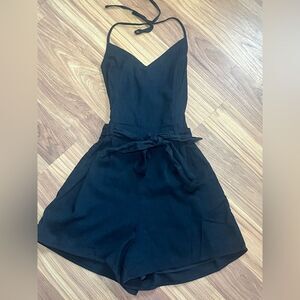 Hollister Linen Blend Black Romper Size S Adjustable Lined Pockets